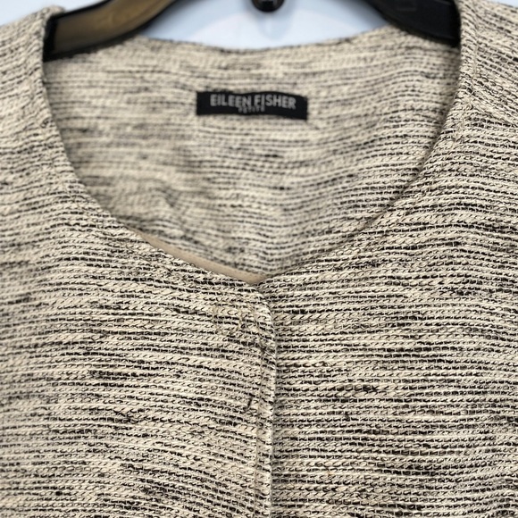 Eileen Fisher Ecru Tweed Round Neck Long Jacket 3/4 Sleeve Sz Large Minimalist - Picture 2 of 10